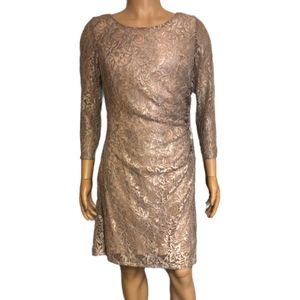 Tahari Champagne Gold Lace Dress Size 12 Kate Middleton Style